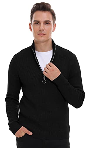 Sailwind Men's Soft Sweaters Quarter Zip Pullover Classic Ribbed Turtleneck Sweater For Men Black #TOP2