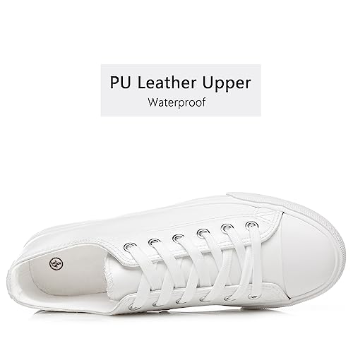 Women's Canvas Shoes Fashion Sneakers White Tennis Shoes Casual Slip On Shoes Floral Embroidered Low Top Sneakers(Pu Leather White.us11) #TOP2