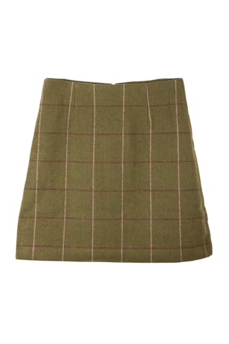 Image of Rydale Ladies Short Tweed Skirt Womens Wool Mini Checked Country Work Skirts (UK, Numeric, 10, Regular, Regular, Olive Tweed)