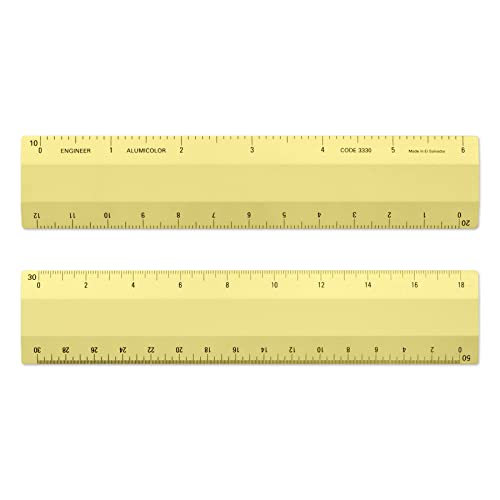 Alumicolor 3330-2 Engineer Lineal, 15,2 cm Skala mit 4 abgeschrägten Kanten, Zeichnen und Ingenieuren, Kalibrierungen unterteilt durch 10, 20, 30, 50 Teile pro Zoll, gold Cover