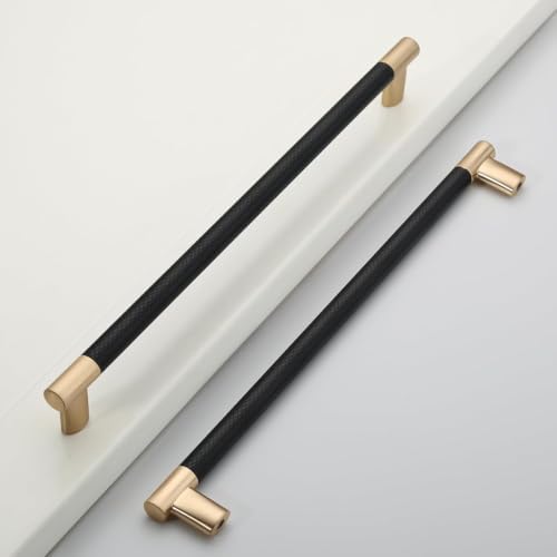 Coinkoly Black & Gold Knurled Cabinet Handles Kitchen Pulls 12 Inch 10 Pack