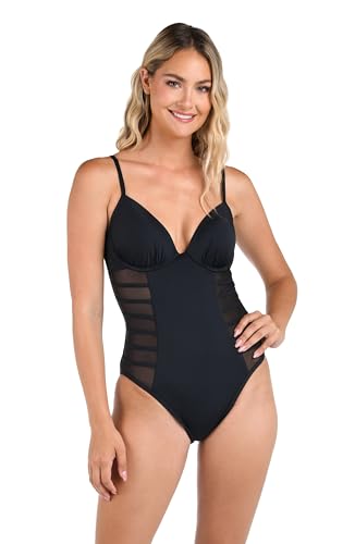 La Blanca Women's Island Goddess Underwire Mesh One Piece Swimsuit, Black, 8