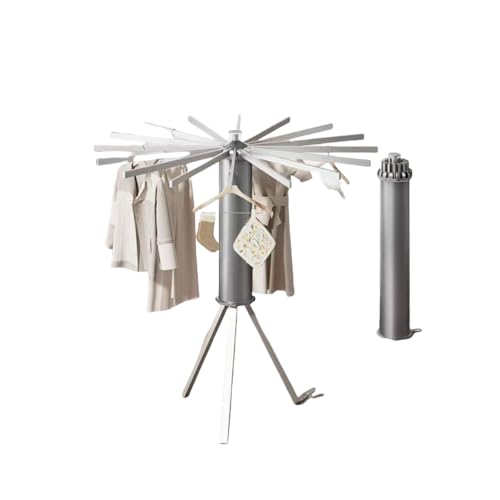 WXQ衣類乾燥ラック 洗濯物干し 室内物干し 折りたたみ式 ポータブル 衣類ラック省スペース 格納式乾燥ラック 360度回転乾燥ラック 三角形サポート 床置き乾燥ラック 洗濯物干し パラソル型 折りたたみ コンパクト収納 省スペース オープン時 (グレー,