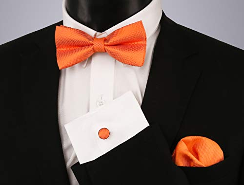 Alizeal Mens Solid Mini Squares Formal Banded Pre-Tied Bow Ties Set-Orange #TOP1
