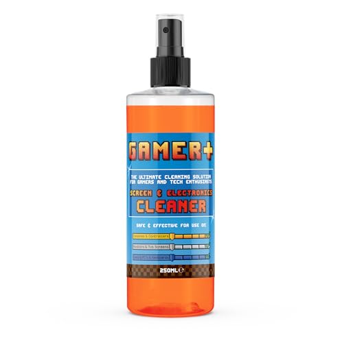Gamer +, Detergente per schermi – Spray senza strisce per monitor da gioco, TV, laptop, console, controller, tastiere, smartphone e tablet, rimuove polvere, macchie e impronte digitali, 250 ml