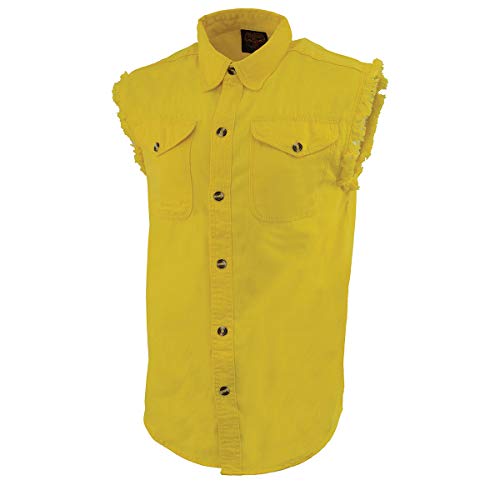 Milwaukee Leather DM4008 Men's Yellow Lightweight Denim Shirt with with Frayed Cut Off Sleeveless Look - X-Large4