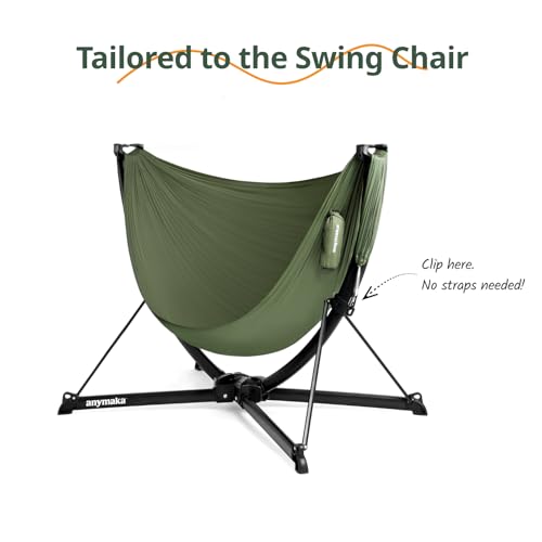 Image of anymaka Set Up in 3 Seconds Swing Chair with Stand，Outdoor Indoor Adjustable Portable Aluminum Alloy Hammock Chair (Swing Chair Full Pack Forest Green)