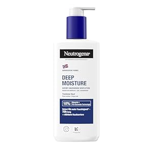 Neutrogena Deep Moisture Bodylotion, sofort einziehende Körperlotion mit Glycerin & Pro-Ceramide Technologie für 72h intensive Feuchtigkeit, nicht fettende Hautpflege Lotion für trockene Haut (250 ml)