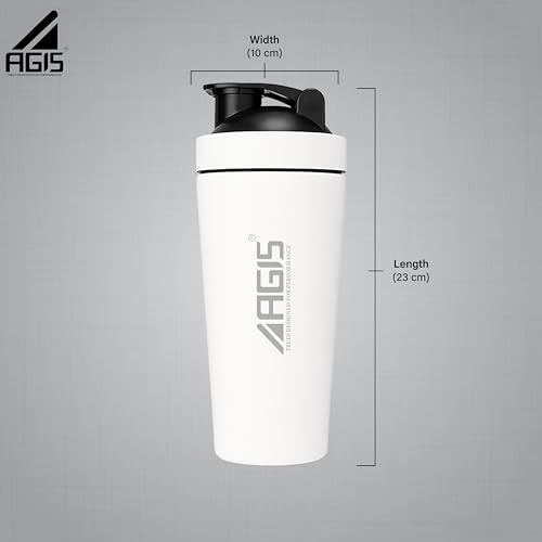 Image of AGIS Steel Shaker Stainless Steel 700ml Leakproof Shaker Bottle with Measurement Marking, Perfect for Fitness Enthusiast & Athletes, Ideal for Mixing Protein Shakes & Pre-Workout Formula (White)