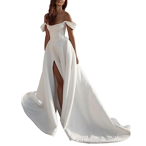 Women Simple Strapless Sweetheart High Side Slit Wedding Dress Floor Length Bridal Gown