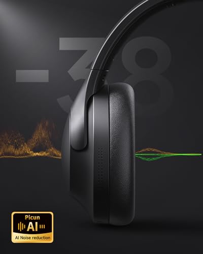 Picun Hydrid Active Noise Cancelling Headphones with ENC, 120H Playing Time with Transparency Mode, Hi-Res Audio & Deep Bass Foldable Wireless Headphones with Mic for Travel, Home, Office - Image 4