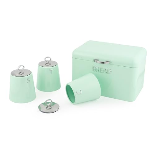 Salter Retro Green 4-Piece Kitchen Countertop Set – Includes Bread Bin, Tea, Coffee & Sugar Canisters, Stylish Storage Solutions - Image 6