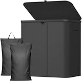 Lifewit Cesto para la Ropa Sucia con 2 Compartimentos y Tapa, Negro