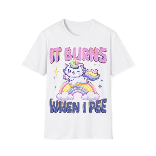 T-shirt It Burns When I Pee licorne arc-en-ciel unisexe en coton