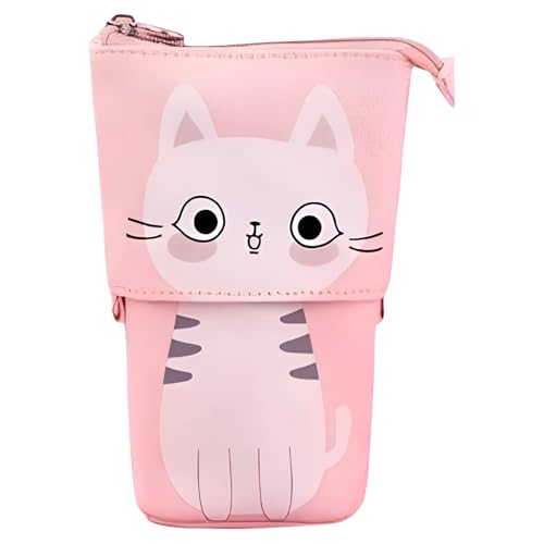 Estojo Escolar com Design de Animais Fofos, Porta Lápis com Zíper, Designs (Gato, Unicórnio, Urso) (rosa)