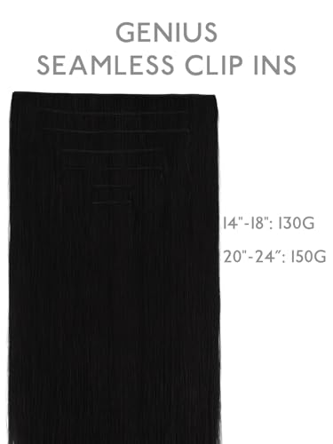 Image of WENNALIFE Genius Seamless Clip in Hair Extensions Real Human 18 inch 120g 7 Pcs Jet Black Hair Extensions Clip Ins Luxury Remy De Cabello Humano Straight Invisible Fuller Reusable