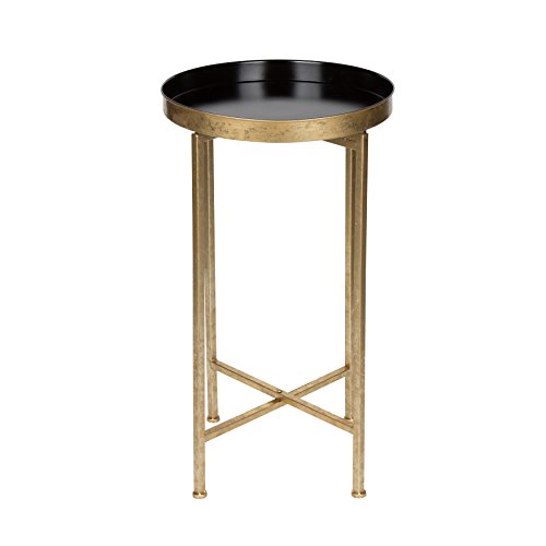 Image of Kate and Laurel Celia Round Metal Foldable Tray Accent Table, Black with Gold Base