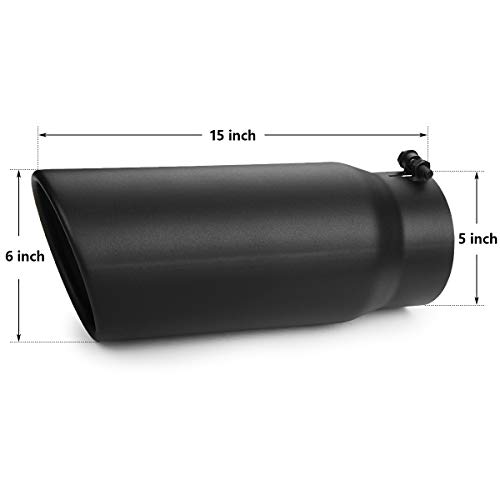 Exhaust Tip 5" Inlet, A-Karck Exhaust Tailpipe Tip 5" Inlet 6" Outlet 15" Long Black Coating Bolt On For Pickup Truck Tailpipe #TOP1