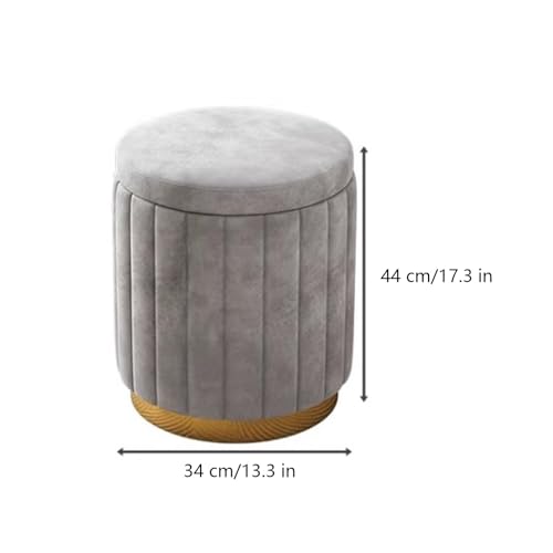 Tabouret pouf rangement rond en velours blanc avec structure bois