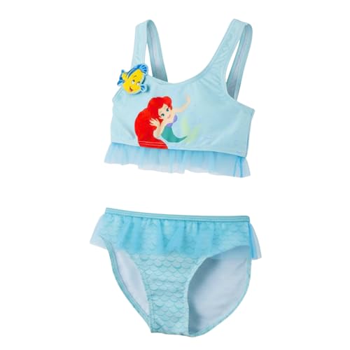 Disney Princesas Bikini para Niña, Diseño Ariel Flounder Purpurina Bañador de Dos Piezas Verano Infantil, Talla 4 Años
