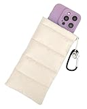 MOPZIJA Thermo Handyhülle Tasche Universal Daunen Pouch Handysocke Weihnachten Geschenke für Smartphones Handy Winter Handyhülle mit Karabiner Ideal für Outdoor Camping Wandern Skifahren (Weiß)