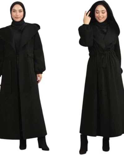 بالطو حريمي طويل جوخ شتوي للنساء (اسود, مقاس موحد حتي 90 كيلو)