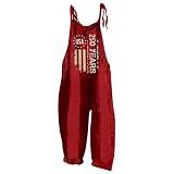 Beqirensn Damen Latzhose USA Independence Day Cargo Jumpsuit weites Bein locker Amerika 4th of July Vintage Baggy Hose Streetwear Baumwolle Taschen Feiertag Mode Overall Festlich