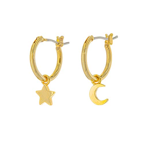 Columbus 14K Gold Plated Moon And Star Charm Huggie Hoop Earrings – Dangle Drop Earrings For Women (Gold Moon/Star) #TOP6