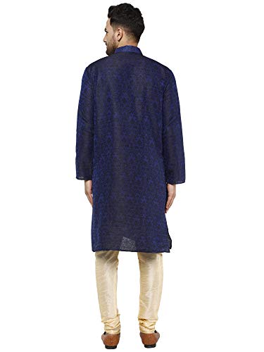 Image of Men's Silk Blend Kurta Set Pajamas Jacqured Silk Ethnic Attire For Festival
