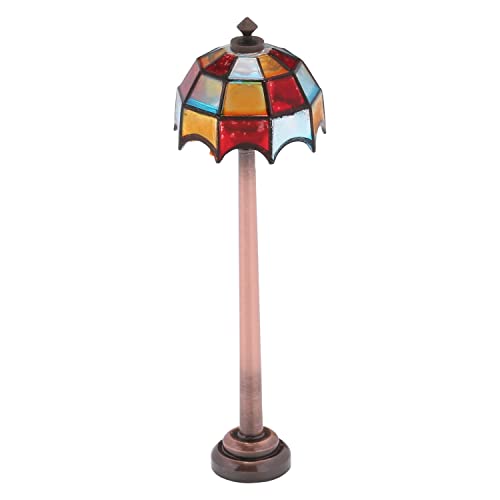 Miniature Tiffany Floor Lamp for Dollhouses, LED Battery-Powered Functional Lighting,