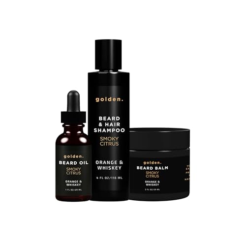 Image of Golden Grooming Beard Bundle (Regular Starter Kit) 4oz Shampoo, 2oz Balm, 1oz Oil - Smoky Citrus