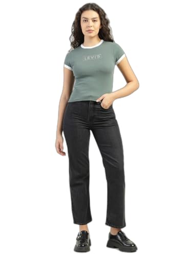 Image of Women's High Rise Ribcage Slim Straight Fit Black Jeans