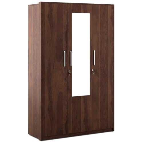 Image of Spacewood Value Wardrobe | 3 Year Warranty | Almirah, Cupboard, Almari, 3 Door Wardrobe with Mirror, 1 Drawer (1 Lock Drawer) and 1 Hanging Space|Engineered Wood| Sheesham