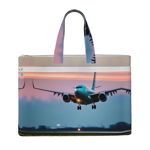 Airplane In The Evening Lights Canvas Document Bag Briefcase For Professionals And Executives