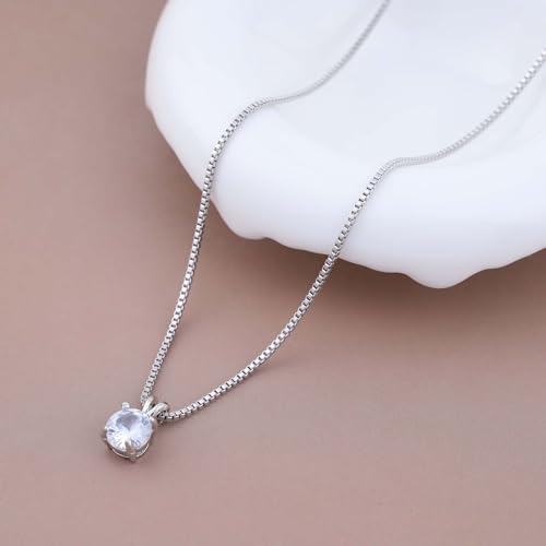 Boho Hochzeit Zierliche Kette Strass Minimalistische Halskett Funkelnde Kristall Solitär Silber Dünne Choker Runde Punkt Kleine Cz Anhänger Zirkonia Boxkette Schlicht Zart Niedliche Frauen Mädchen