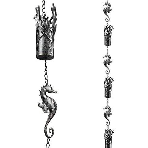 8.5 FT Rain Chain, Decorative Rain Chain for Gutters, Metal Rain Chains for Downspouts, Stylish Rain Chains for Outside, Coral Cylinder Rain Catcher Chain, Outdoor Garden Yard Decor, Ocean Seahorse Cover