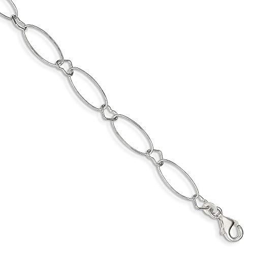 925 Sterling Silver Oval Link Hearts Bracelet 7.5 Inch Chain Fancy Love Fine Jewelry For Women Gifts For Her