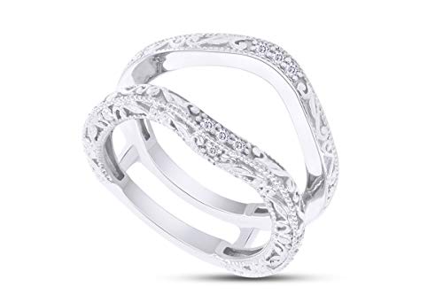 Affy Mother's Day Jewelry Gifts Filigree Vintage Wedding Ring Guard Enhancer With Sparkling Cubic Zirconia In 14K White Gold Over Sterling Silver Gifts For Womens Ring Size-6 #TOP3