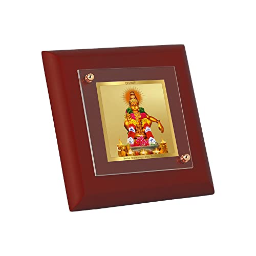 Image of DIVINITI Lord Ayyappa 24K Gold Plated MDF Photo Frame|Premium Religious Table Top Frame for Home, Office & Prayer Room|Luxury Spiritual Gift Item for Housewarming, Festive Gifting|10 x 10 CM