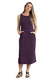 Fair Indigo Women's 100% Organic Pima Cotton Pocket Midi Dress (XL, Eggplant)
