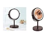 InterDesign Metal Free-Standing Portable Double-Sided Vanity Mirror with Lighting for Master, Guest, Kids' Bathroom, College Dorm, 7.17' x 4.72' x 9.84', Bronze