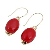 Pendientes de coral rojo hechos a mano con piedras preciosas para mujer, aretes de latón de oro amarillo, regalos de Navidad para mujer, 35x12mm, Gema, Coral