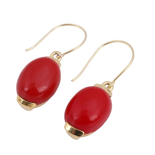 Pendientes de coral rojo hechos a mano con piedras preciosas para mujer, aretes de latón y oro amarillo, 35x12mm, Gema, Coral