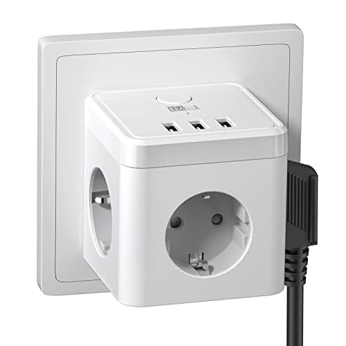 Steckdosenwürfel Mit USB – 3x Steckdose, 2x USB-A, 1x Typ-C, Ohne Kabel, 4000W, Weiß Mehrfachsteckdose Ohne Kabel