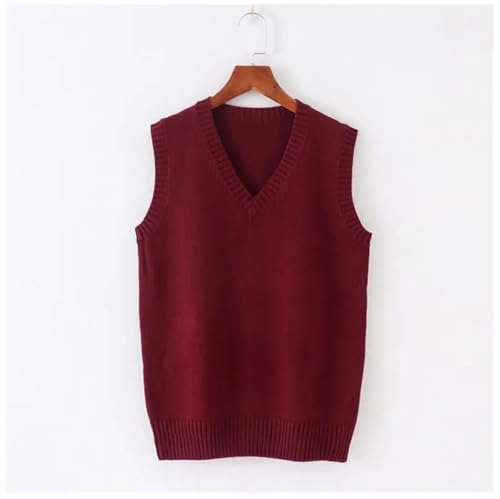 Men’S V-Neck Sleeveless Sweater Vest Solid Color Loose Fit Knitted Pullover Waistcoat3