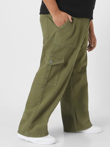 Image of Urbano Plus Men Mid Rise Loose Baggy Fit Cargo Jeans with 6 Pockets Non-Stretchable