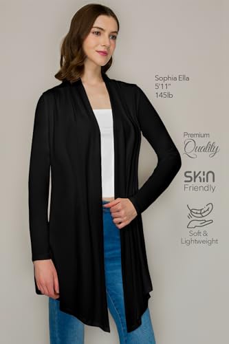 Image of Women's Draped Open Front Casual Long Sleeve Lightweight Office Work Cardigan Sweater