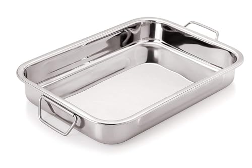 Image of Dynore Stainless Steel Lasagna Tray with Handle for Serving Any Foods (35.5 cm x 27 cm)