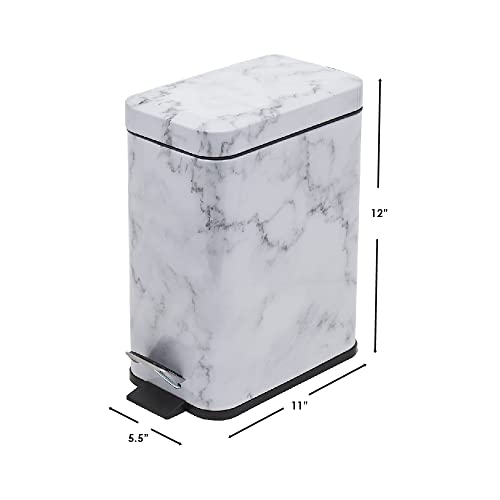 Home Basics Faux Marble 5 Liter Rectangle Step Waste Bin, White | Removable Liner | Steel | Unique Slim Design #TOP6