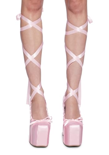Dolls Kill Sweet Sonata Ballet Wrap Heels by Sugar Thrillz – Satin Platform Heels with Lace-Up Ribbons & Bow4